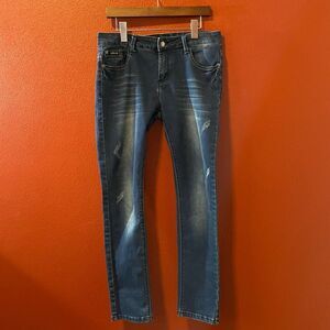 Armani‎ Men's Straight Leg Slim-Fit Blue Distressed Comfort Cotton Denim Jeans